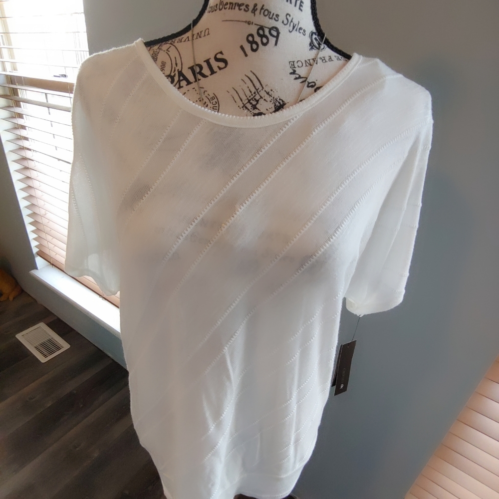 NWT AB Studio Cream Short Sleeve Top Lace Back.